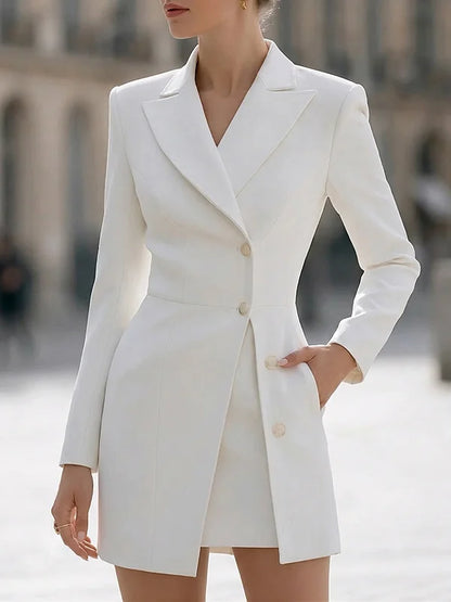 White Structured Blazer-Tunic Mini Blazer Dress