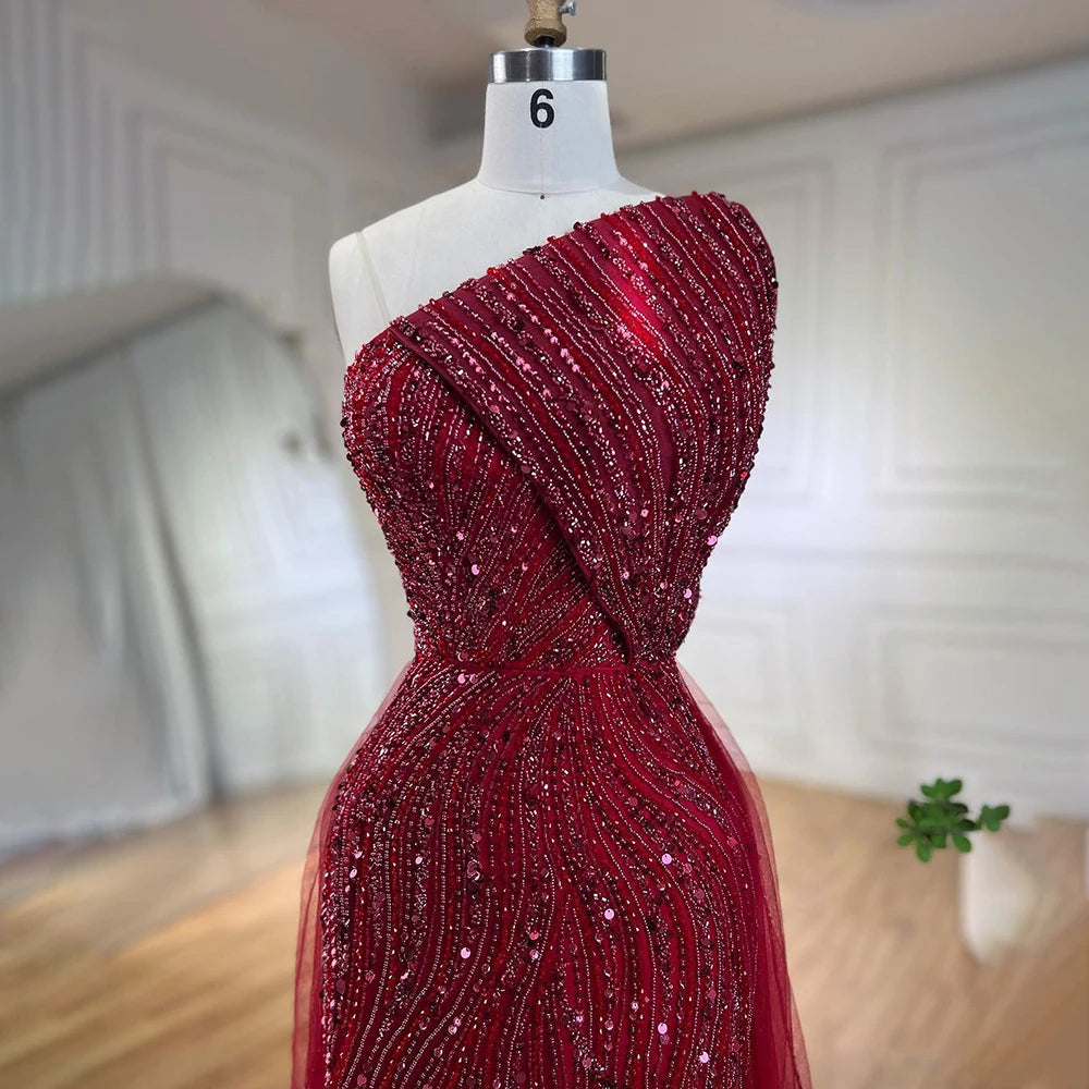 Strapless Evening Dress with High Split, Beaded Elegance