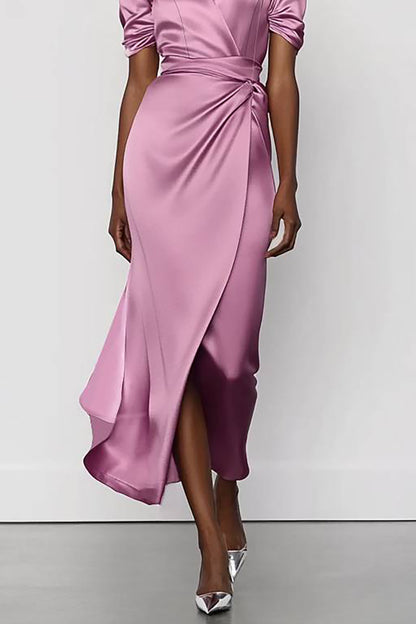 Fall Wedding Guest Dress Satin Green V-Neck Maxi Dress