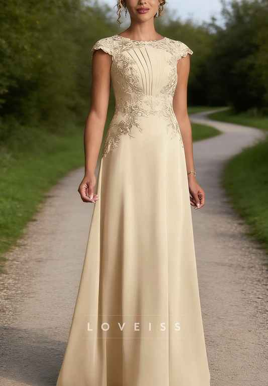 Mother of the Bride Dresses Champagne A-Line Lace Chiffon Dress