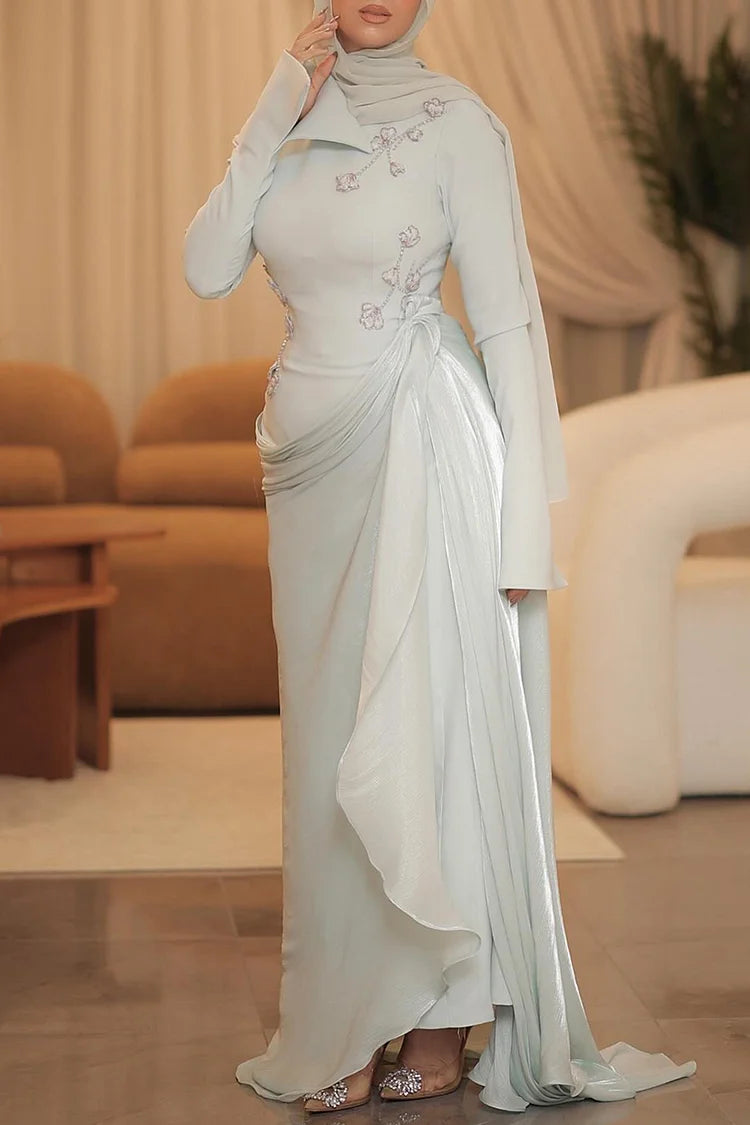 Hand-Sewn Diamond Decor Patchwork Draped Party Maxi Dresses