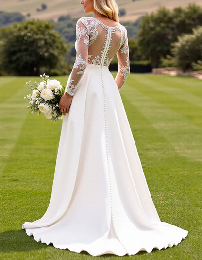 Ivory Deep V-Neck Trailing Lace Wedding Jumpsuit