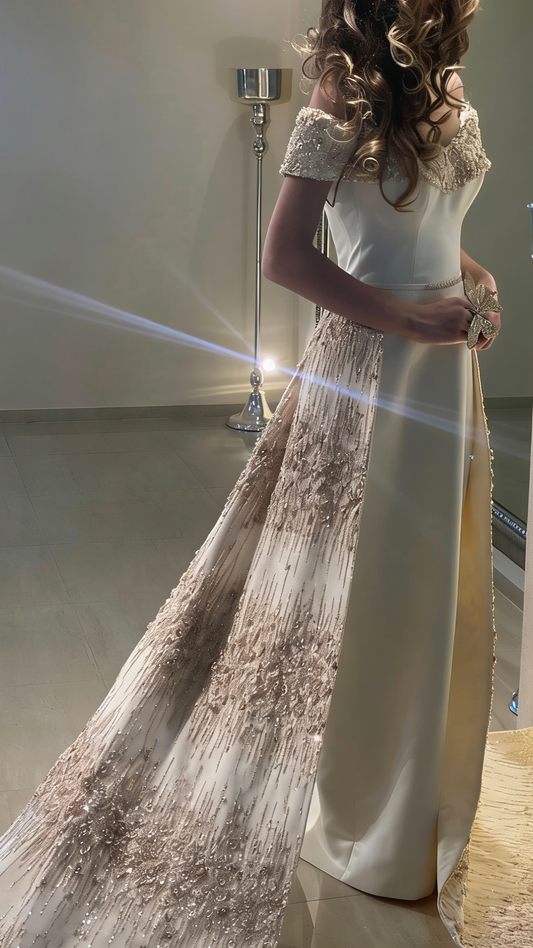 V-Neck Sparkly Beaded Embroidery Sparkly Sheath Evening Dress