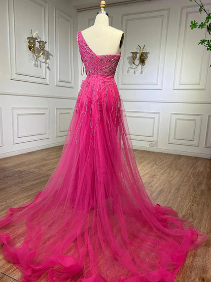 Strapless Evening Dress with High Split, Beaded Elegance
