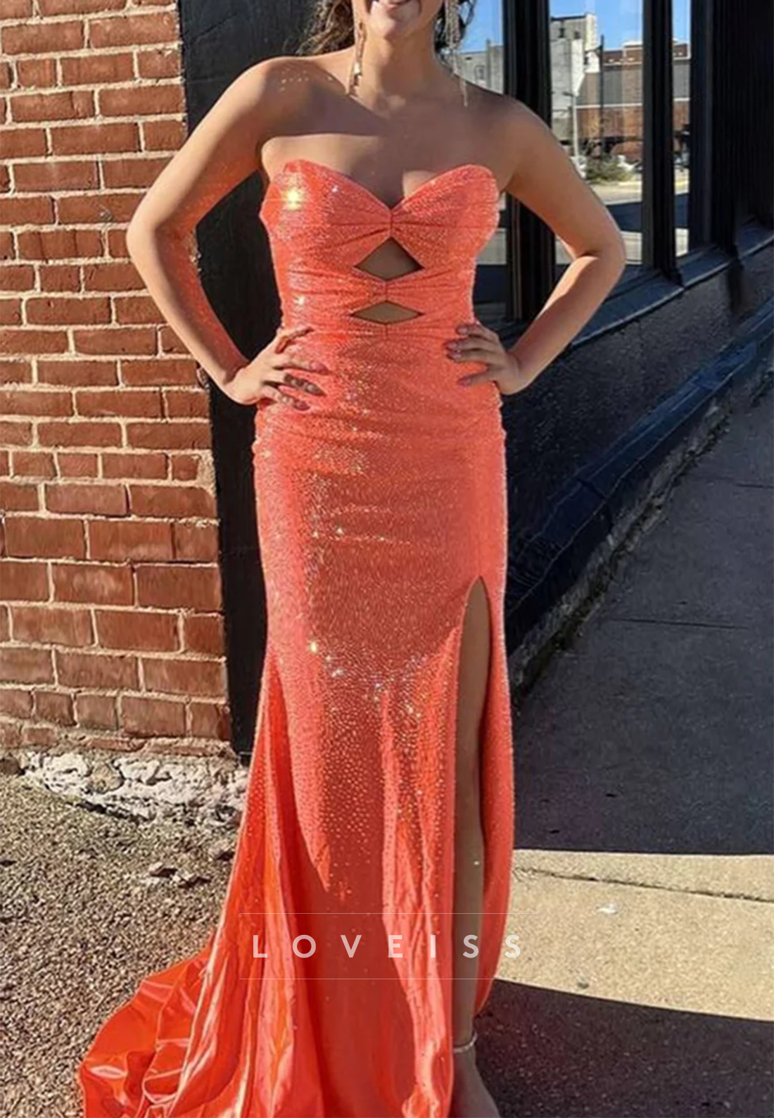 Sweetheart Strapless Illusion Beaded Sparkly Sheath Prom Dress