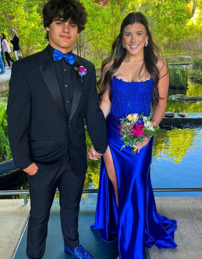 Straight Across Sleeveless Appliques Ruched Side Slit Sheath Prom Dress