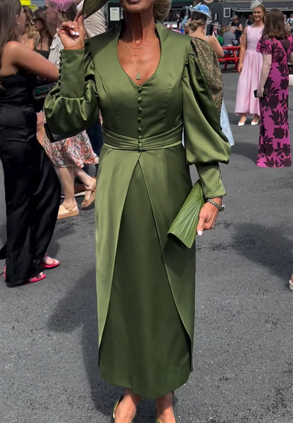 V-Neck Long Sleeves Appliques Sheath Mother of Briide Dress