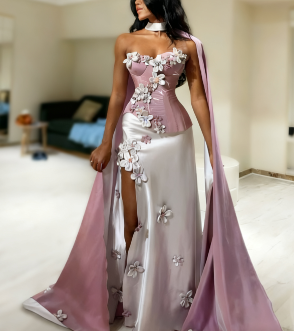 Sweetheart Sleeveless Floral Embellished Sheath Prom Dress