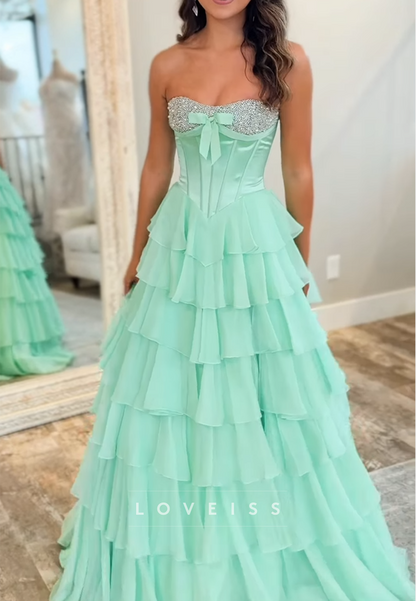 Sweetheart Beaded Chiffon Tiered A-Line Prom Dress