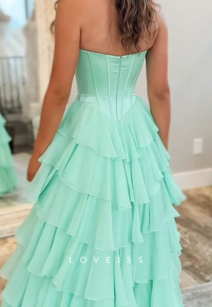 Sweetheart Beaded Chiffon Tiered A-Line Prom Dress