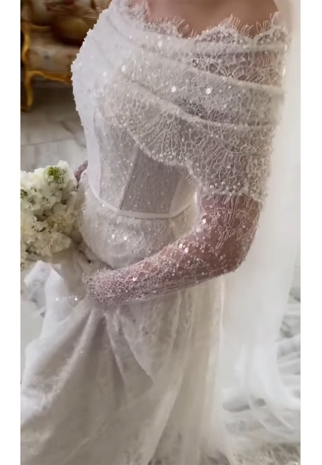 Off-Shoulder Sequins Appliques Long Sleeves A-Line Wedding Dress