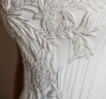 Off-Shoulder Appliques Pleated A-Line Wedding Dress