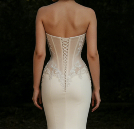 Semi-Sweetheart Appliques Sweep Train Mermaid  Wedding Dress