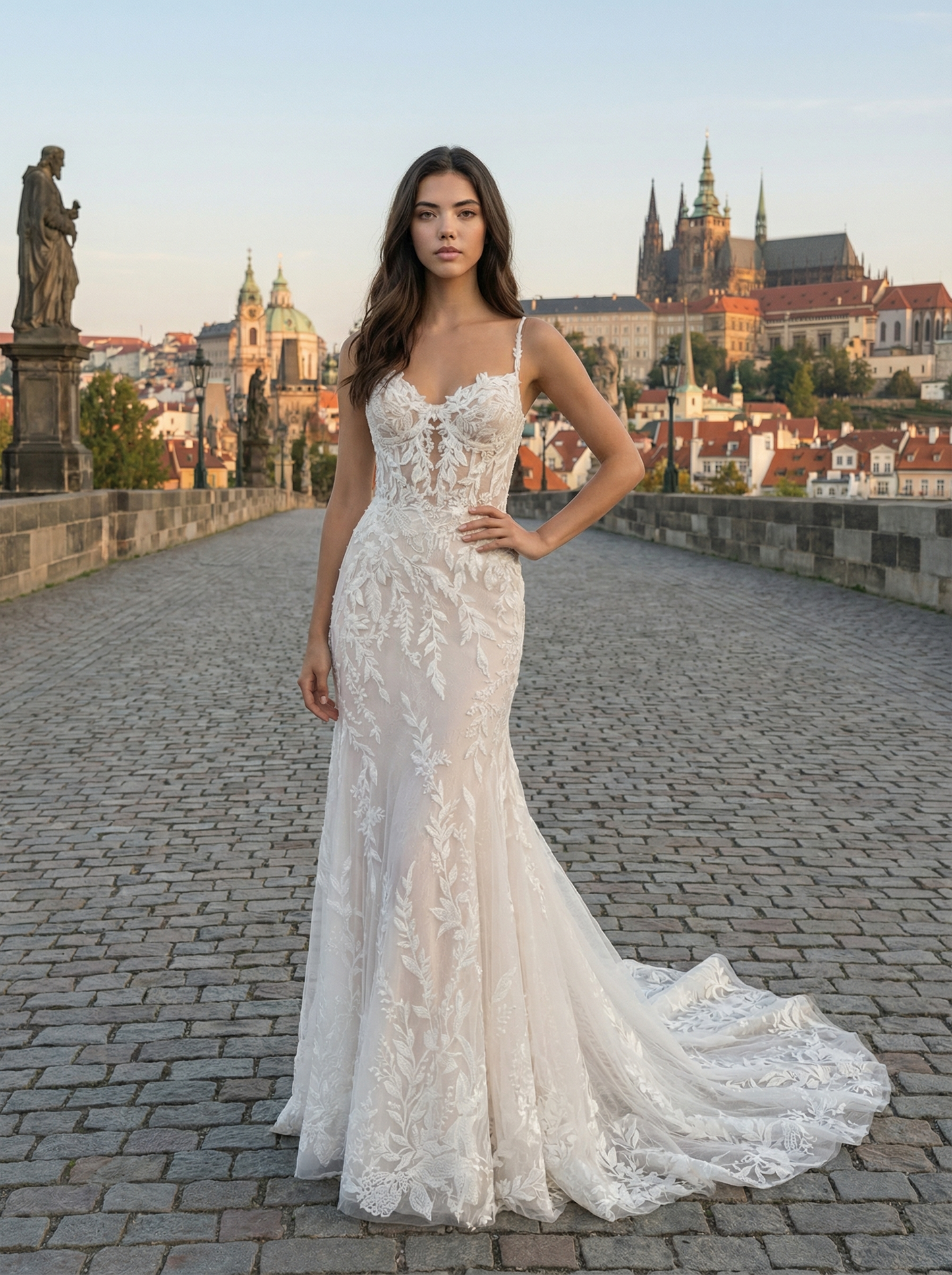 Sweetheart Straps Appliques Lace Mermaid Wedding Dress