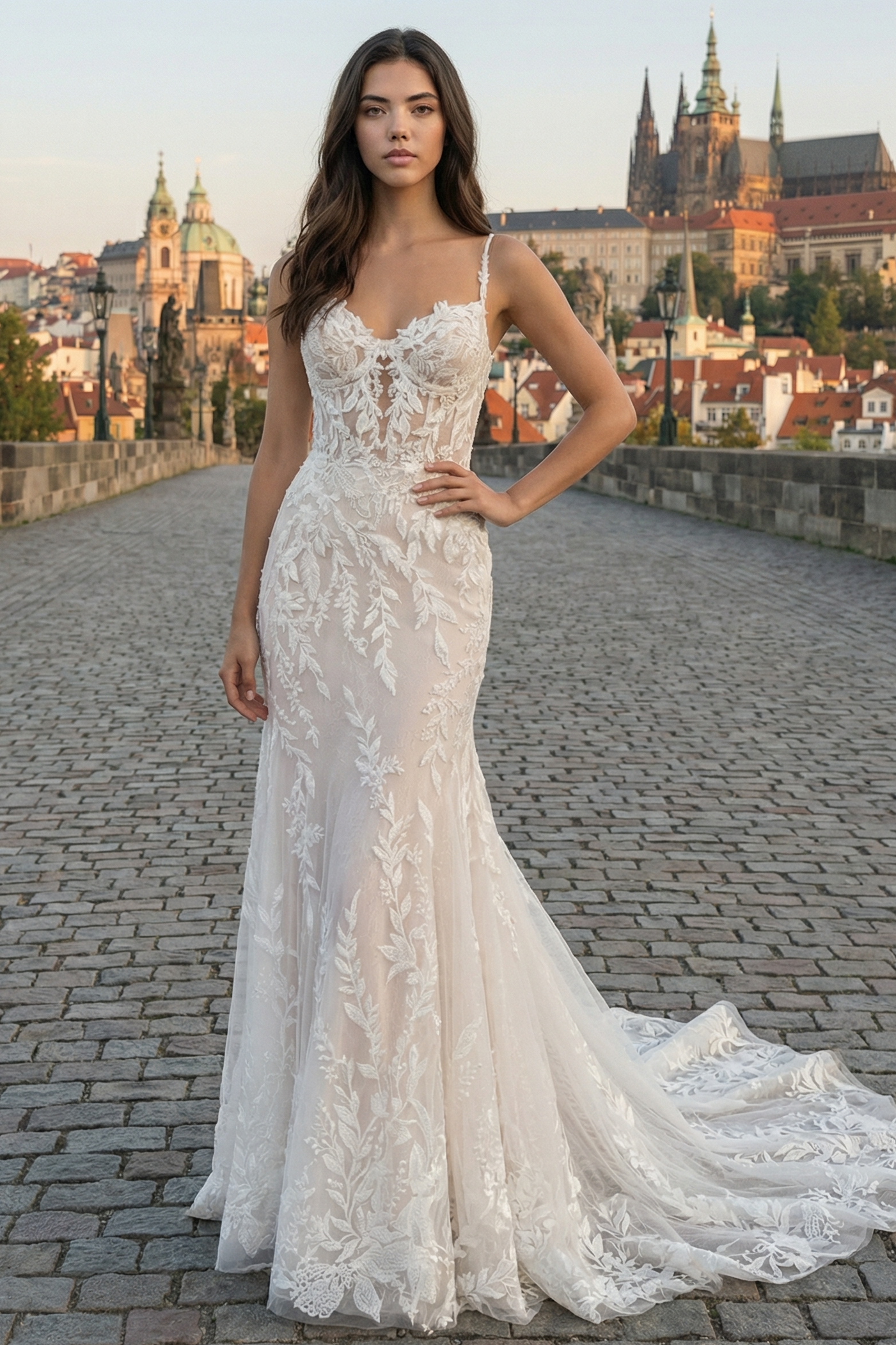Sweetheart Straps Appliques Lace Mermaid Wedding Dress
