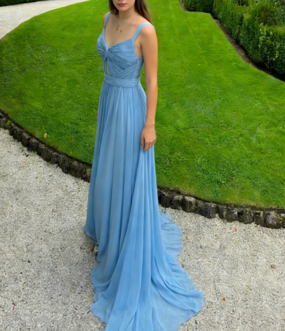 Sweetheart Straps Pleated Chiffon Side Slit Beach A-Line Wedding Dress