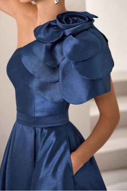 One Shoulder Pocket A-Line Mother of Bride Dress
