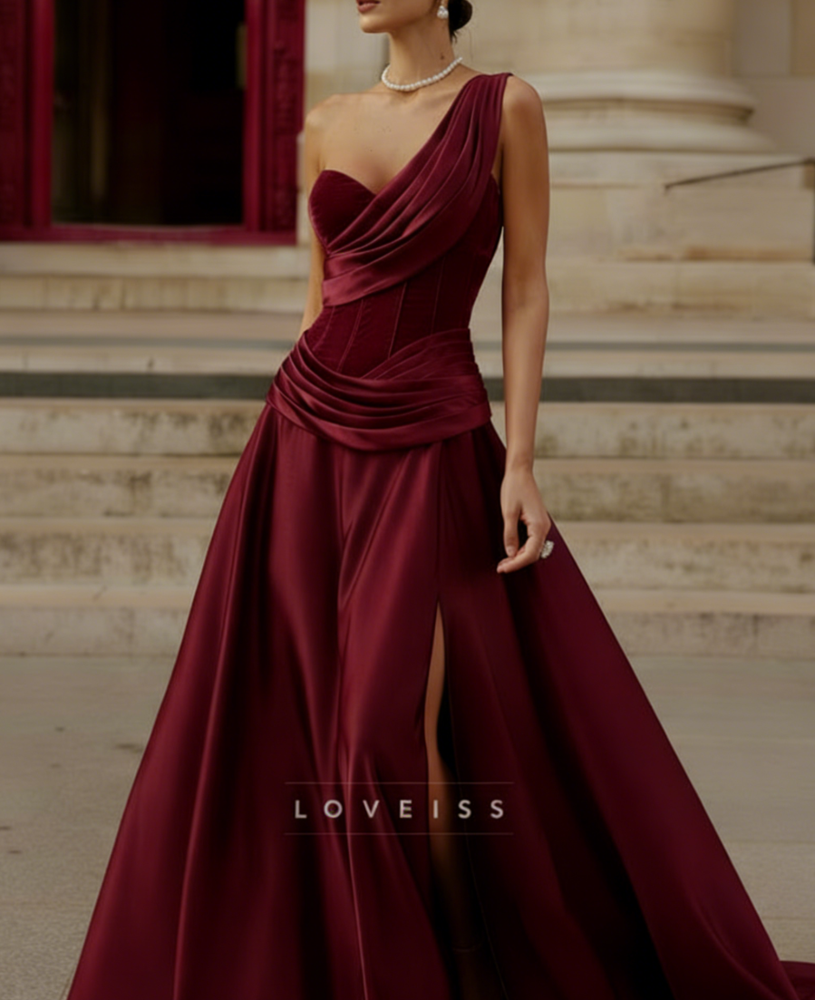 One Shoulder Sleeveless Satin A-Line Evening Dress