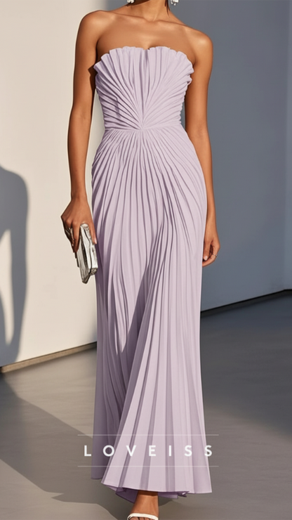 White Pleated Classic Strapless Sleeveless A-Line Maxi Dress