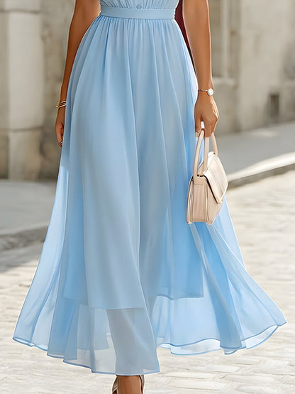 Sleeveless Collared Chiffon Shirt Maxi Dress