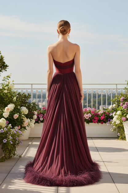 Sweetheart Sleeveless Feathered A-Line Evening Dress