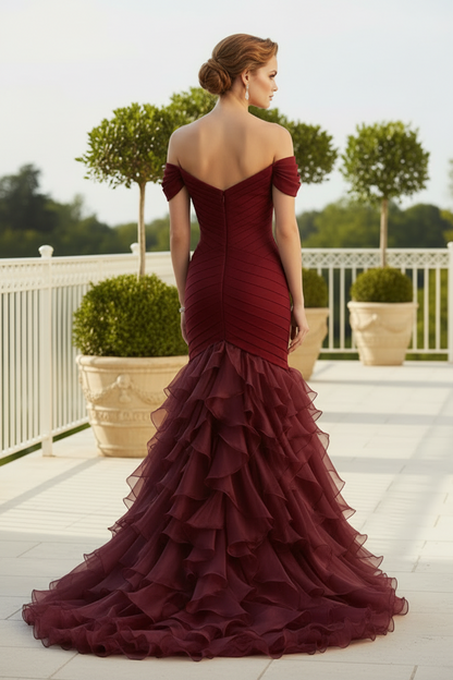 Off-Shoulder Burgundy Mermaid Evening Dress
