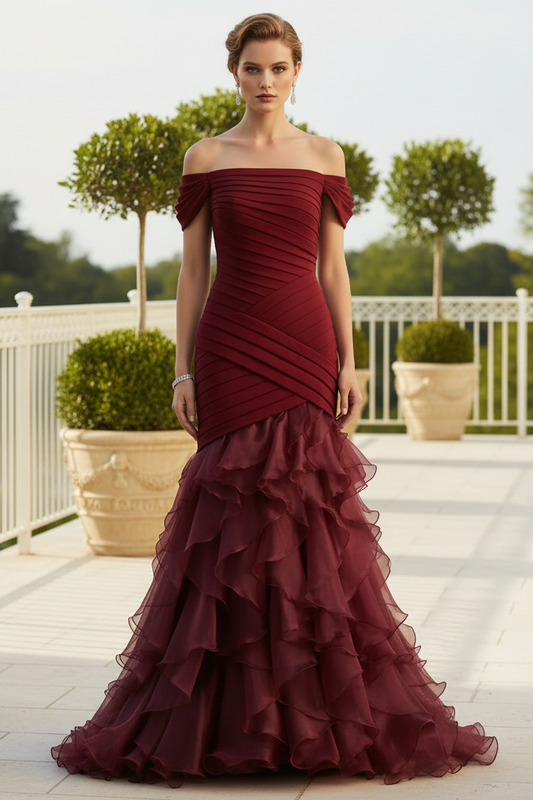 Off-Shoulder Burgundy Mermaid Evening Dress