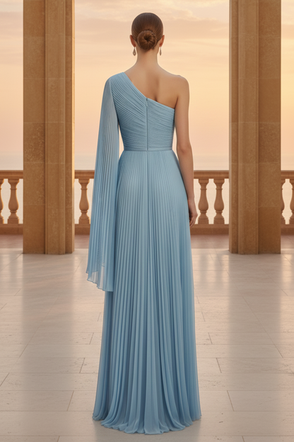 One Shoulder Pleated A-Line Wedding Guest Dress
