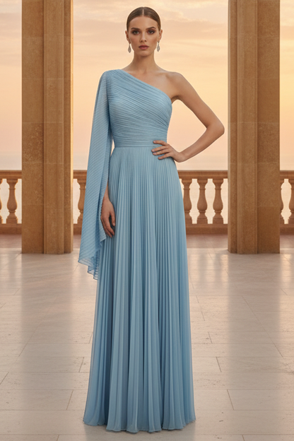 One Shoulder Pleated A-Line Wedding Guest Dress