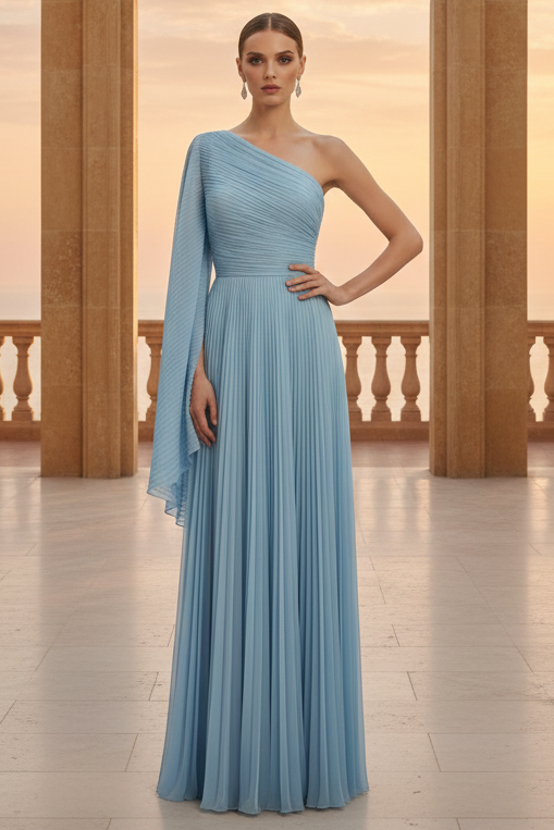 One Shoulder Pleated A-Line Wedding Guest Dress