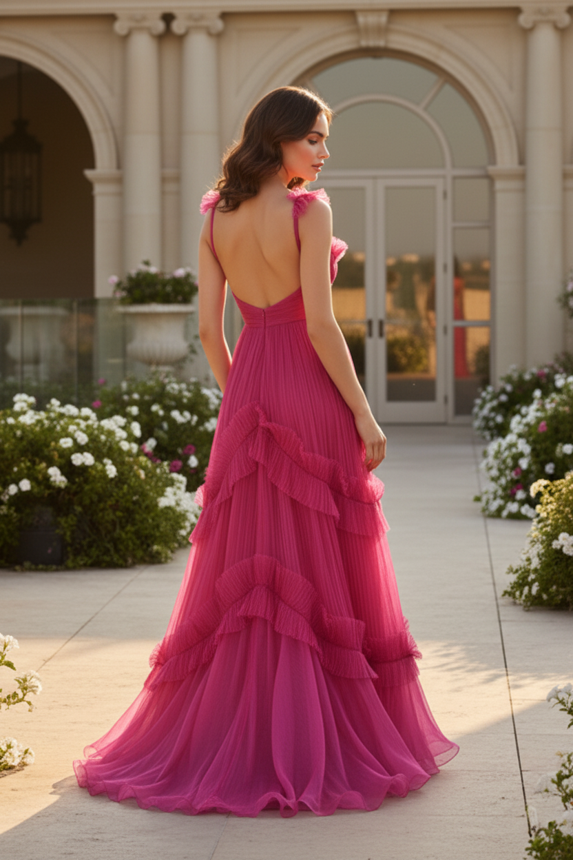 V-Neck Ruffles A-Line Wedding Guest Summer Dress