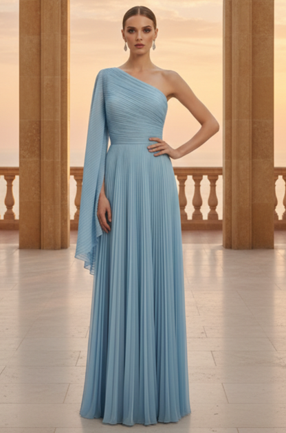One Shoulder Pleated A-Line Wedding Guest Dress
