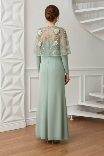 Scoop Appliques Sheath Mother pf Bride Dress with Cape