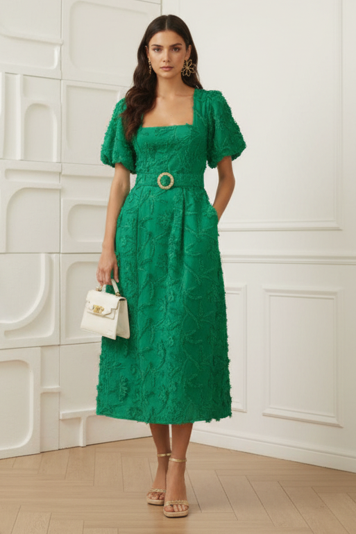 Square Short Sleeves A-Line Cocktail Dress