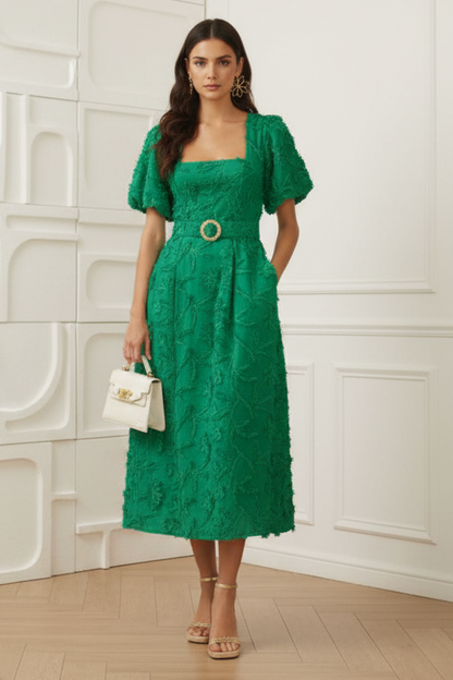 Square Short Sleeves A-Line Cocktail Dress