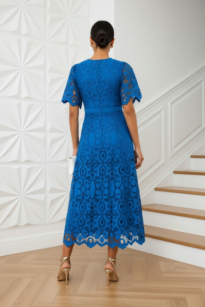 Scoop Short Sleeves Lace A-Line Wedding Guest Dress