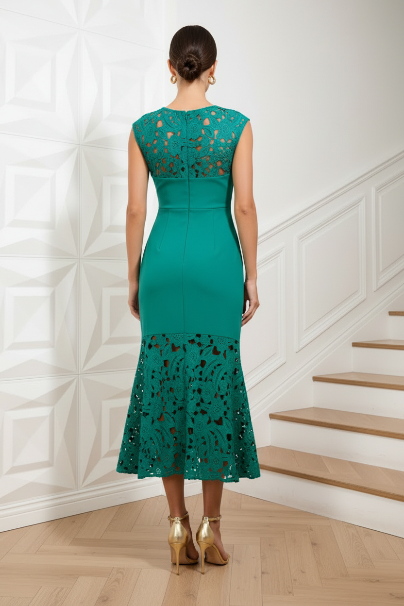 Scoop Lace Appliques Mermaid Cocktail Dress