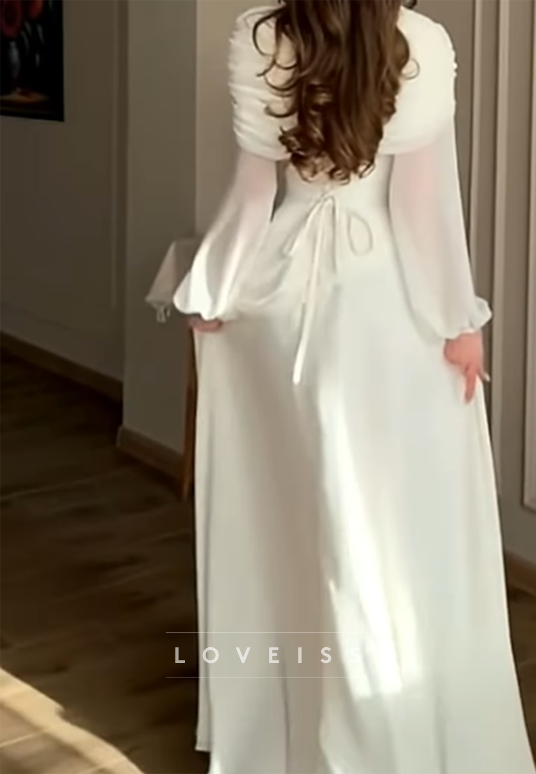 Scoop Long Sleeves Appliques A-Line Formal  Dress