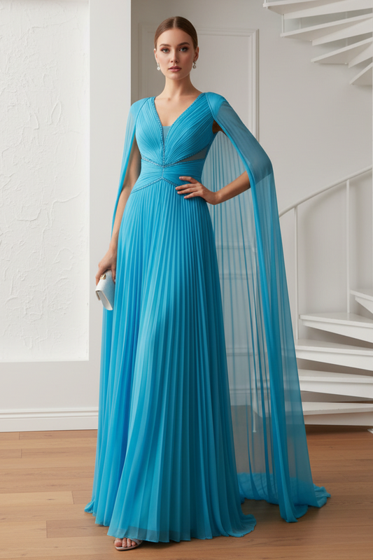 V-Neck Pleated A-Line Wedding Guest Dress