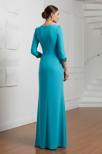 Scoop Long Sleeves Beaded Evening Dress