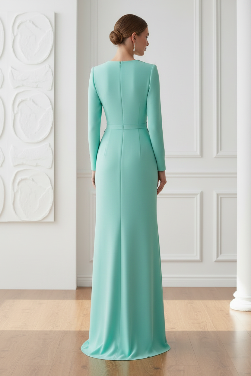Scoop Long Sleeves Beaded Sheath Mother of Bride Dress