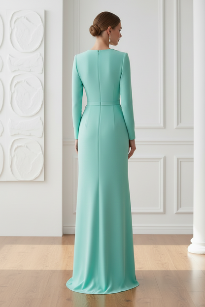 Scoop Long Sleeves Beaded Sheath Mother of Bride Dress