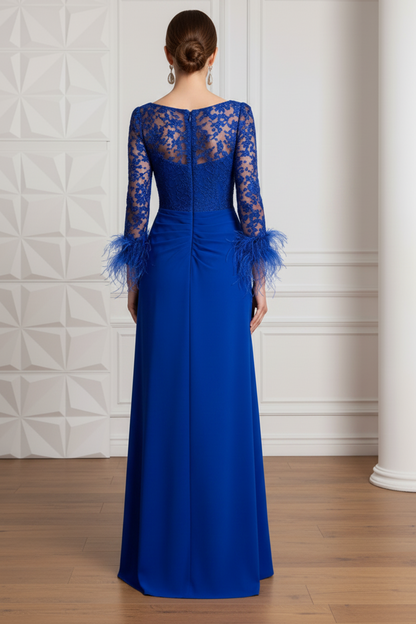 Scoop Lace  Appliques Feathered Sheath Mother of Bride Dress