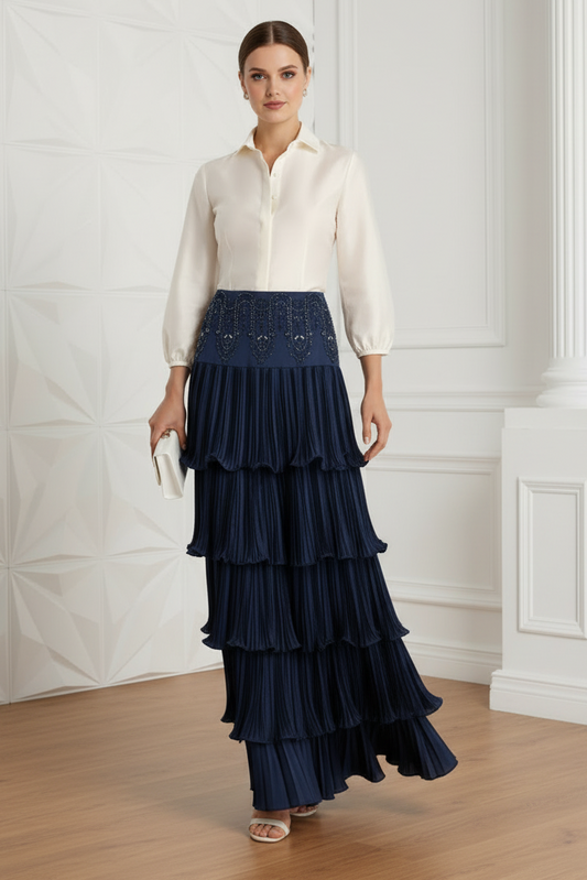 V-Neck Long Sleeves Tiered Evening Dresss