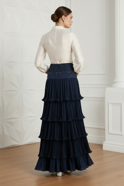 V-Neck Long Sleeves Tiered Evening Dresss