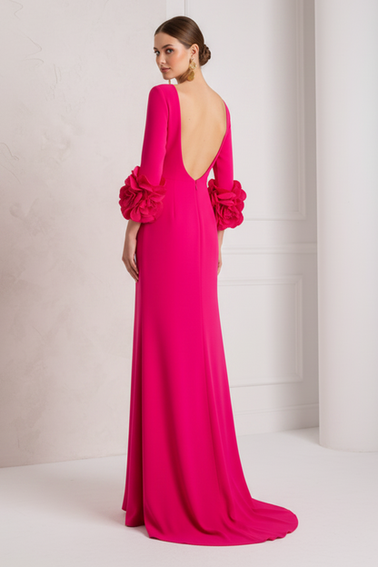 Scoop Long Sleeves Ruffles Sheath Mother of Bride Dress