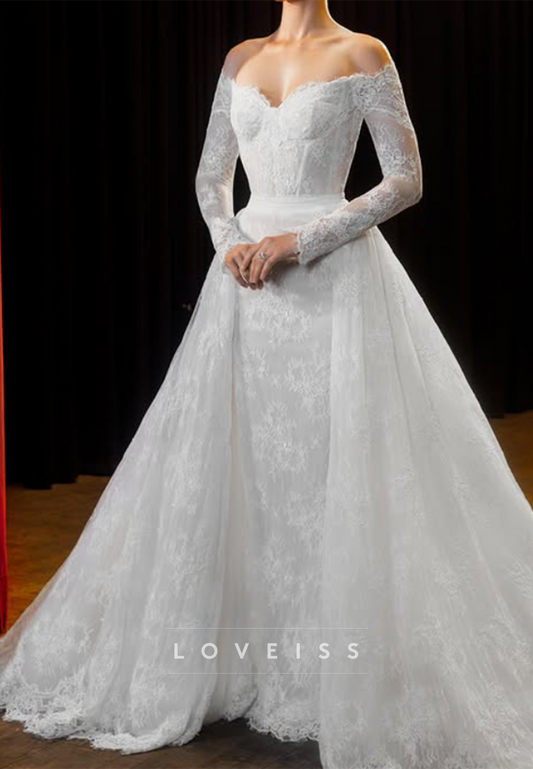 V-Neck Lace Appliques Long Sleeves Mermaid Wedding Dress