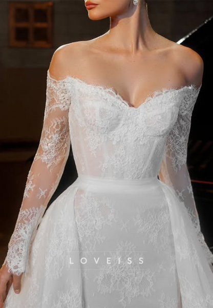 V-Neck Lace Appliques Long Sleeves Mermaid Wedding Dress