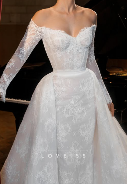 V-Neck Lace Appliques Long Sleeves Mermaid Wedding Dress