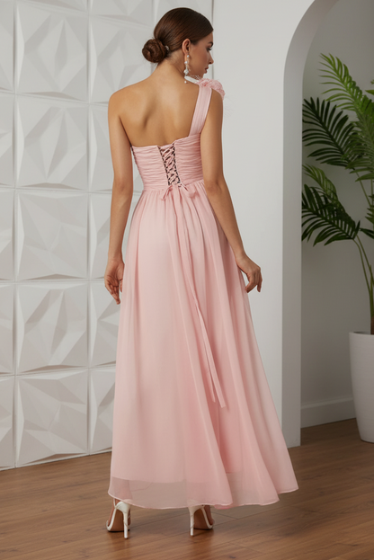 One-Shoulder Ruched Chiffon Corset Dress